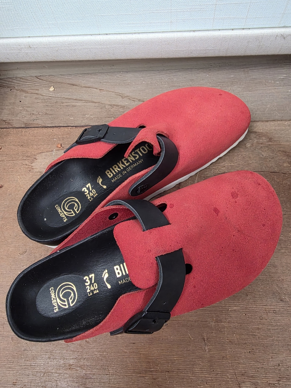 Birkenstock X Concepts Red Suede Clogs W White Bottom